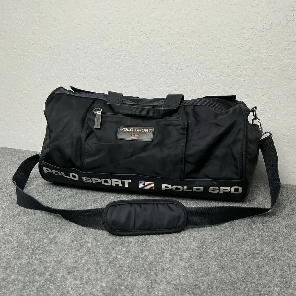 Vintage Polo Sport Ralph Lauren Large Black Duffle Gym Travel Weekender
